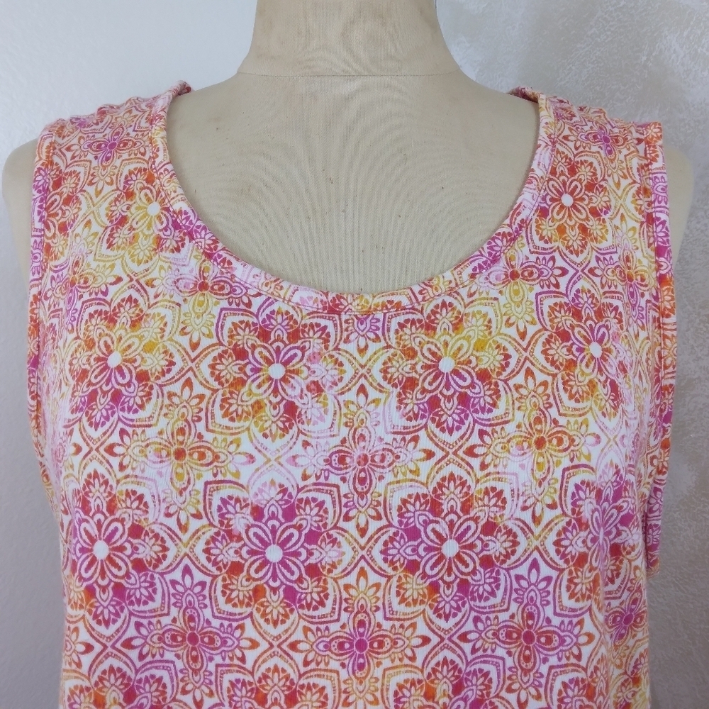 XL Floral Medallion Tank Top Tunic Stretch Print Bright Kim Rogers - Picture 2 of 9